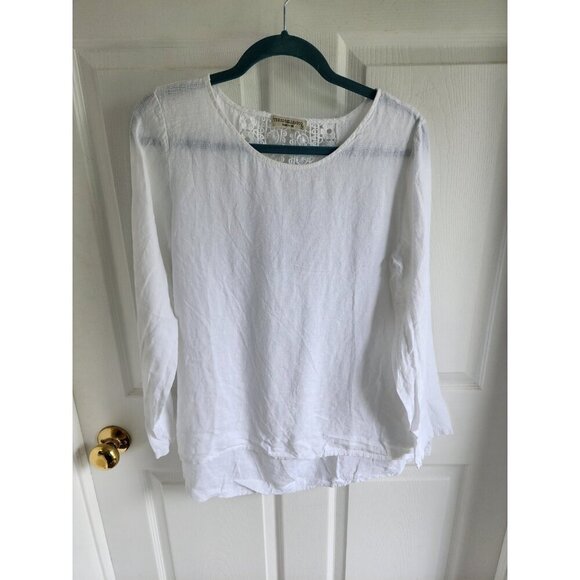 Terzo Millennio Tops - Terzo Millennio S Blouse Tunic Top 100% italian Linen Roll Tab Sleeve Lace Back